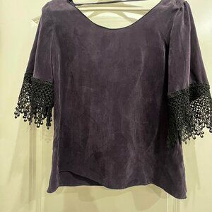 For Love & Lemons Navy SIZE S silk-like 3/4 sleeves with lace detailing